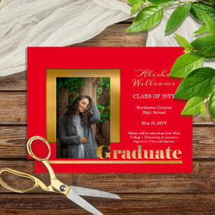 Faire-part Classy Elegant Gold Texte Gradué 1 Photo Rouge