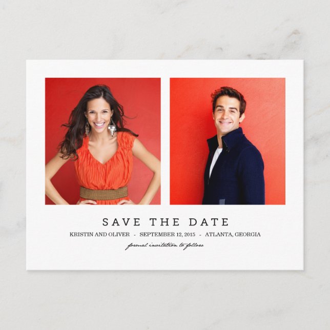 Faire-part CLEAN 2 Photos Enregistrer La Date Carte Postale (Devant)