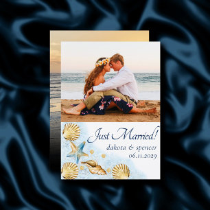 Faire-part Coastal Chic   Mariage photo Blue Gold Coral Reef