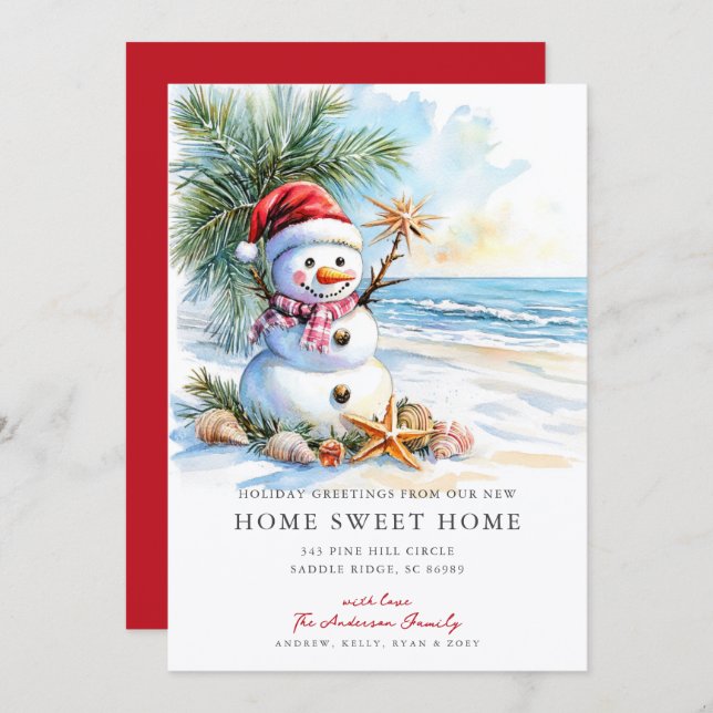 Faire-part Coastal Snowman Home Sweet Home Card (Devant / Derrière)