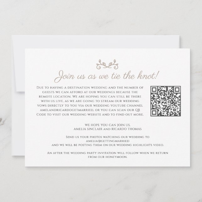 Faire-part Code QR de diffusion en direct de mariage blanc br (Dos)