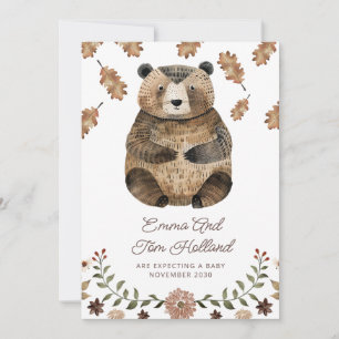 Faire-part Code QR de grossesse avec un ours tricoté aquarell