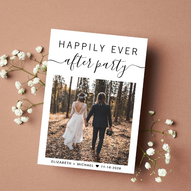 Faire-part Code QR de la soirée photo de mariage Happily Ever (An chic Happily Ever After Party Invitation to set the tone for an unforgettable event)