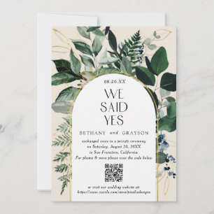 Faire-part Code QR, Elegant Beige Mariage botanique moderne