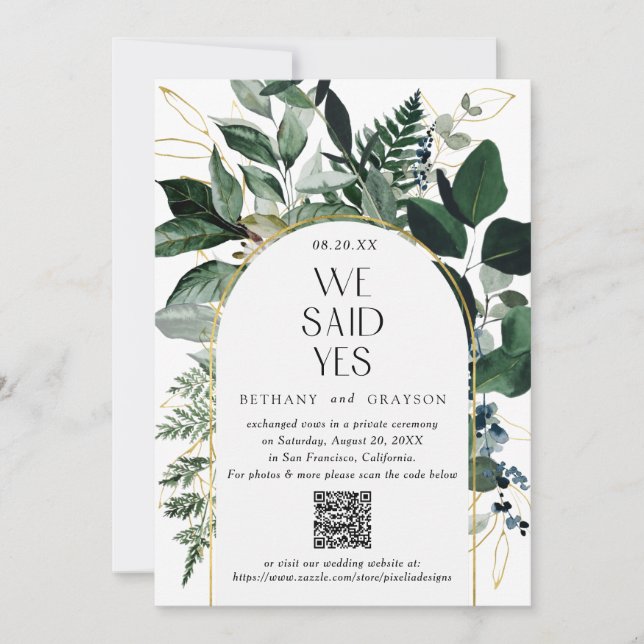 Faire-part Code QR, Moderne Aquarelle Mariage de verdure (Devant)