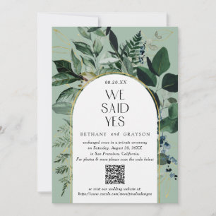 Faire-part Code QR, Sage Green Moderne mariage d'arche botani