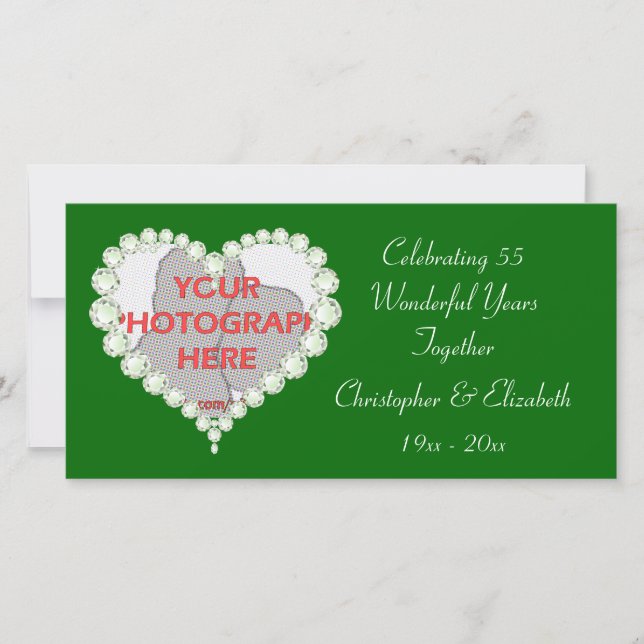 Faire-part Cœur d'amour Diamant Émeraude Anniversaire (Devant)