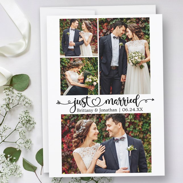 Faire-part Coeur de calligraphie juste marié 4 Mariage photo (Customize to change your personalized text size, text style or to add text to back of card.)