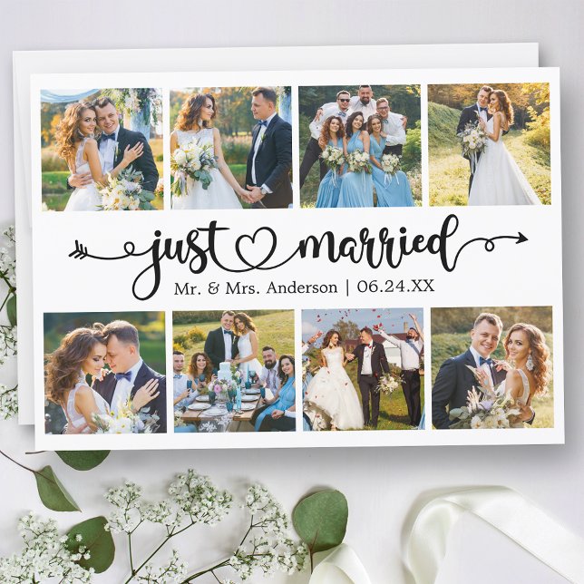 Faire-part Coeur de calligraphie juste marié 8 Mariage photo (Customize to change your personalized text size, text style or to add text to back of card.)
