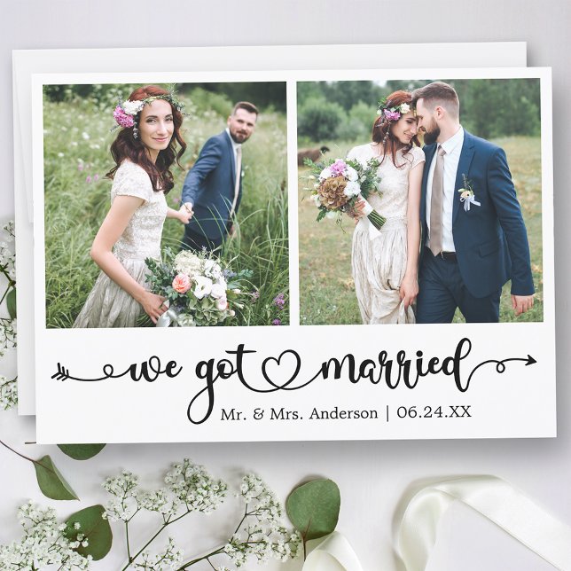 Faire-part Coeur de calligraphie Nous nous sommes mariés 2 Ma (Customize to change your personalized text size, text style or to add text to back of card.)