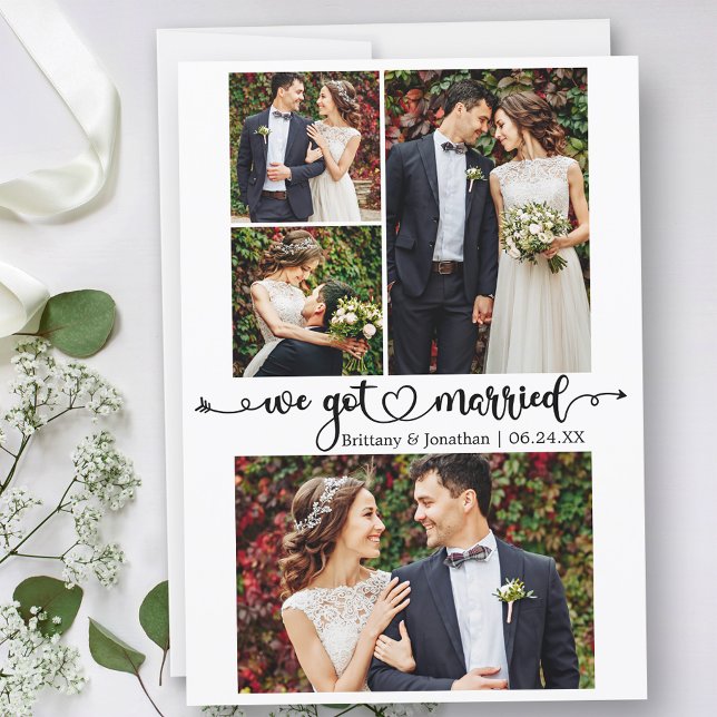 Faire-part Coeur de calligraphie Nous nous sommes mariés 4 Ma (Customize to change your personalized text size, text style or to add text to back of card.)