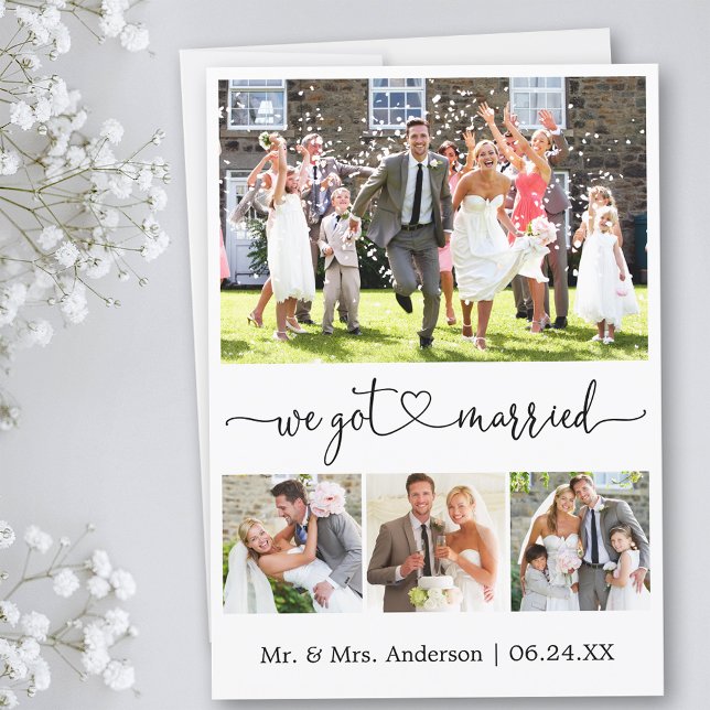 Faire-part Coeur de calligraphie Nous nous sommes mariés 4 Ma (Customize to add text or more photos to back of card.)