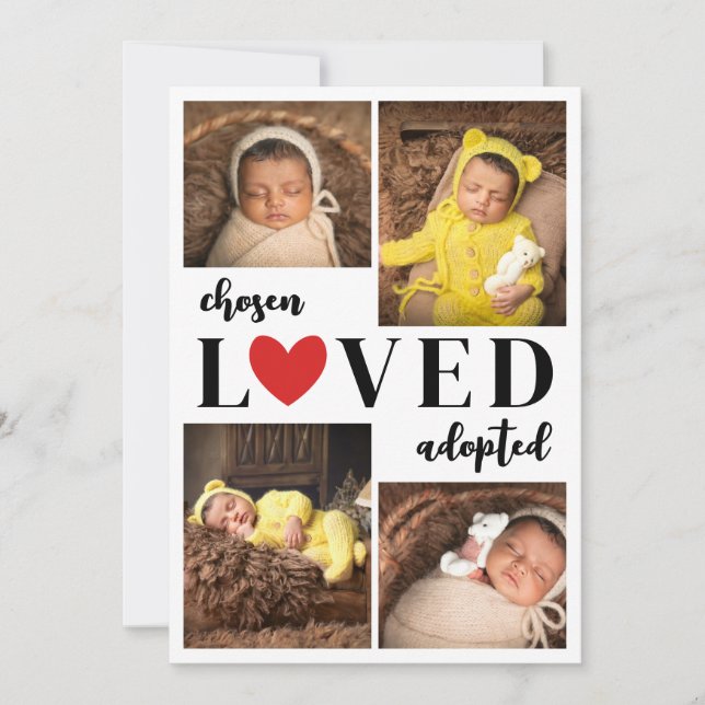 Faire-part Coeur rouge choisi amour adopté Collage photo (Devant)