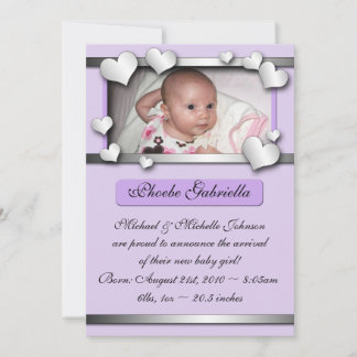 Faire-part Coeurs d'étoffe d'argent Annonces de naissance pou