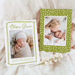 Faire-part Coeurs lunaires Lime Green Photo Birth