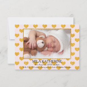 Faire-part Cœurs Pailletés Rose Pâle _ Annonce Naissance 3x5