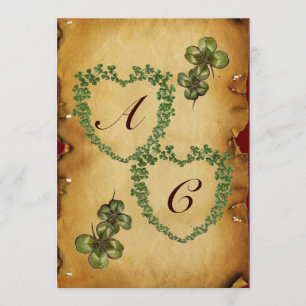 Faire-part COEURS shamrocks MONOGRAMME PARCHEMENT glace