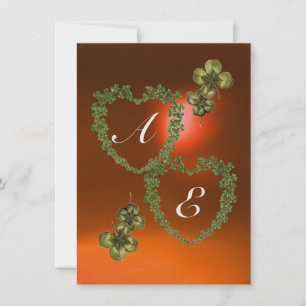 Faire-part COEURS SHAMROCKS VERTS MONOGRAMME blanc, orange
