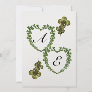 Faire-part COEURS SHAMROCKS VERTS MONOGRAMME glace blanc viol