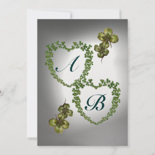 Faire-part COEURS SHAMROCKS VERTS MONOGRAMME orange vert blan