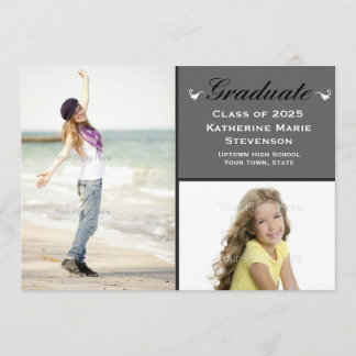 Faire-part Coin gris moderne, 2 Photos Graduation
