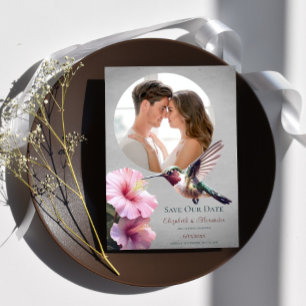 Faire-part Colibri et Hibiscus Photo Enregistrer la date Gr