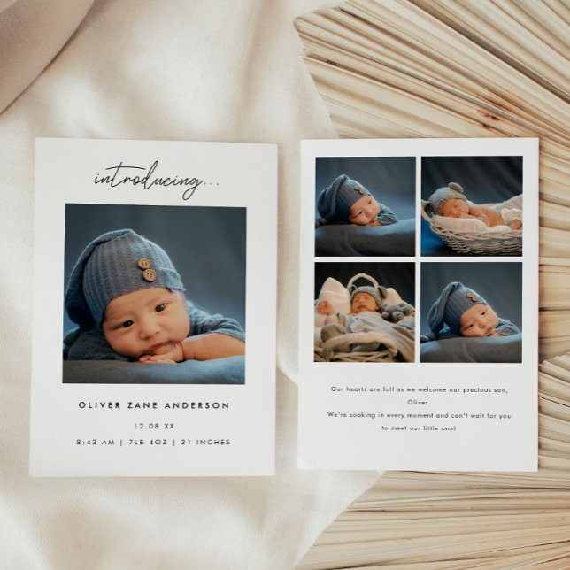 Faire-part Collage de 5 photos de naissance de bébé avec écri (Créateur téléchargé)