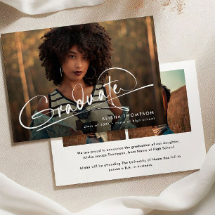 Faire-part Collage de photos de fin d'études en écriture mode