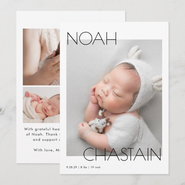 Faire-part Collage de photos de naissance de bébé moderne min (Devant / Derrière)