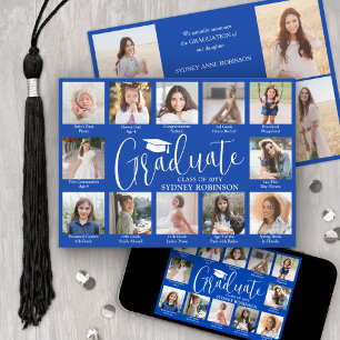 Faire-part Collage de photos et légendes Bleu royal pour la r