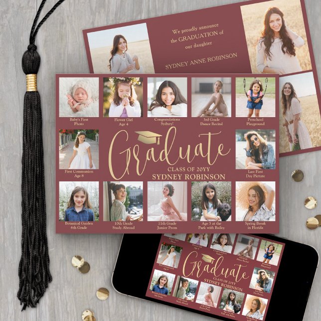 Faire-part Collage de photos et légendes de remise de diplôme (Créateur téléchargé)