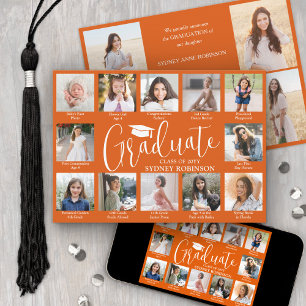 Faire-part Collage de photos et légendes Orange et Blanc pour