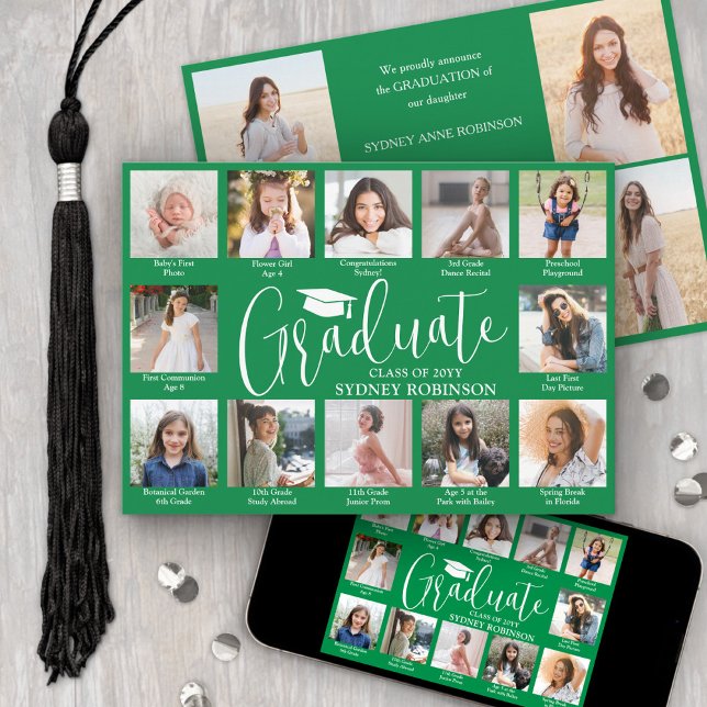 Faire-part Collage de photos et légendes Vert et blanc pour l (Créateur téléchargé)