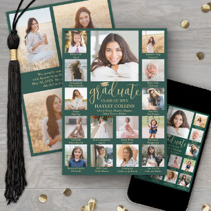 Faire-part Collage de photos légendées Vert et Or pour la rem