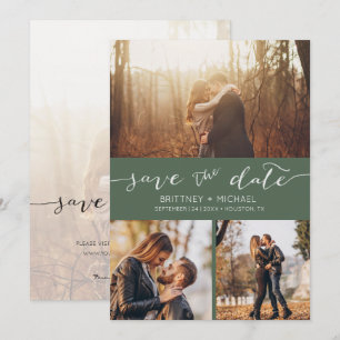 Faire-part Collage de photos moderne vert sauge foncé Enregis