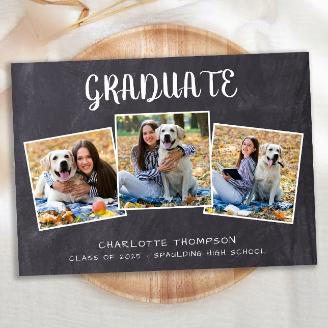 Faire-part Collage de photos rustique Chalkboard Graduation (Créateur téléchargé)