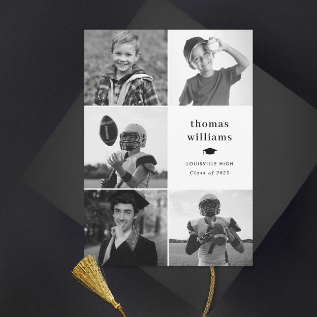 Faire-part Collage Diplômé Photo Noir et Blanc (Créateur téléchargé)