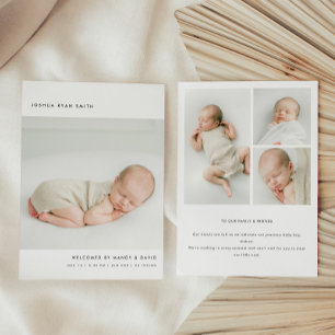 Faire-part Collage minimaliste de 4 photos pour la naissance 