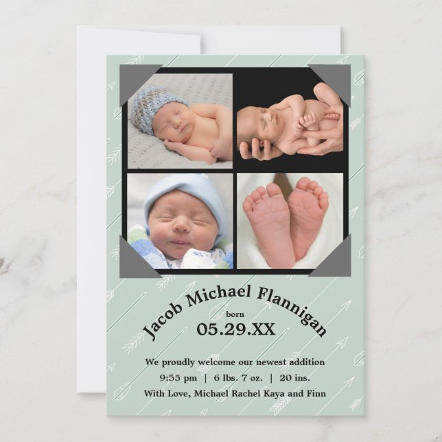 Faire-part Collage photo avec flèches - Annonce de naissance (Devant)