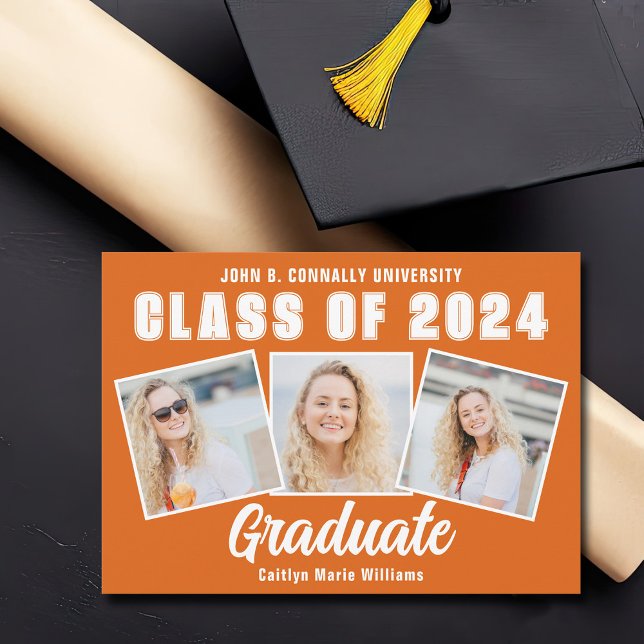 Faire-part Collage photo blanc orange Classe de 2025 Diplômé (Créateur téléchargé)