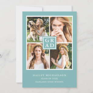 Faire-part Collage photo bleu et blanc Aqua Graduation