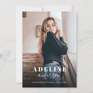 Faire-part Collage photo bleu marine Stylish Script Graduatio