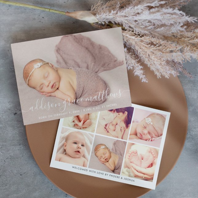Faire-part Collage photo de naissance de bébé fille en callig (Créateur téléchargé)