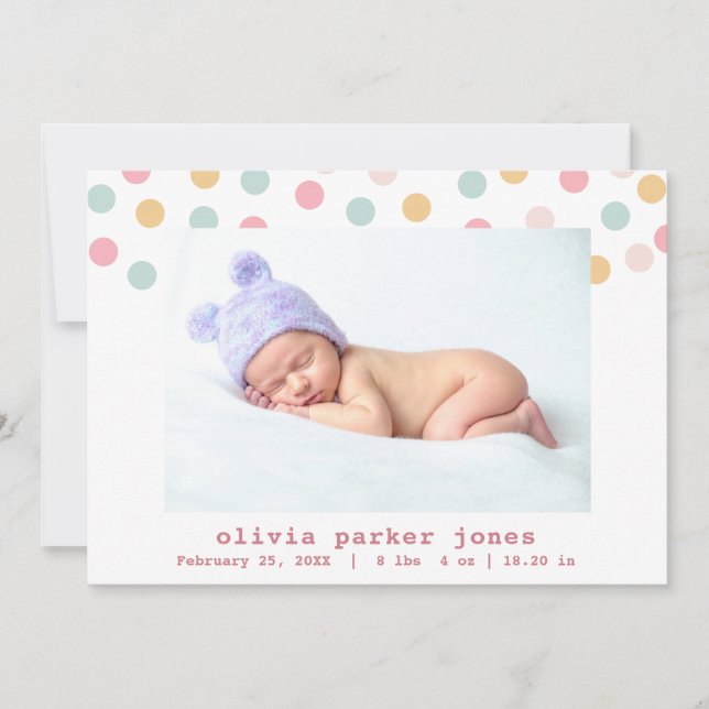 Faire-part Collage photo de naissance fille Pastel Confetti D (Devant)