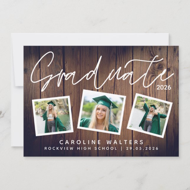 Faire-part Collage photo en bois rustique pour la remise des  (Devant)