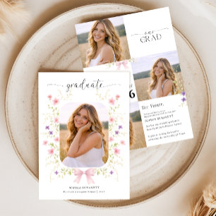 Faire-part Collage photo floral avec un élégant nœud rose pou