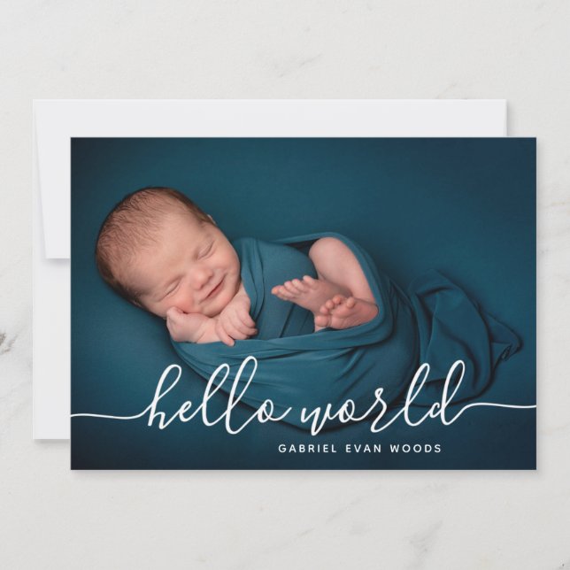 Faire-part Collage photo moderne de naissance Hello World (Devant)