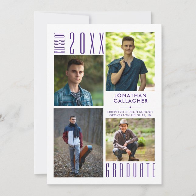 Faire-part Collage photo moderne de remise de diplômes 4 Viol (Devant)