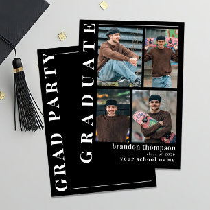 Faire-part Collage photo moderne noir et blanc Graduation