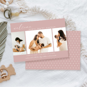 Faire-part Collage photo moderne Script simple rose naissance